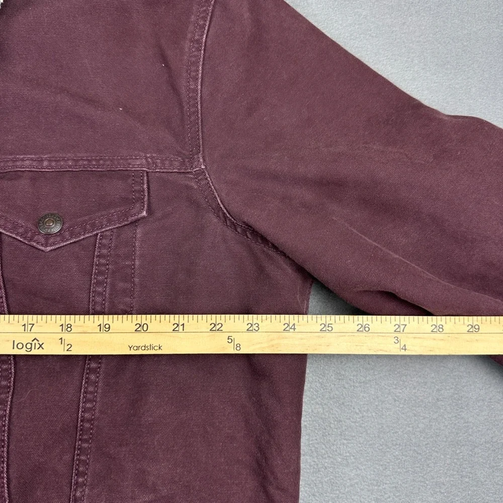 Levi's Sherpa Lined Trucker Jacket Burgundy Maroon Canvas Workwear Coat Mens L